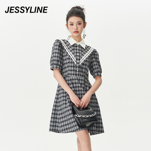 2折特卖款 jessyline夏女装 杰茜莱时尚格子修身连衣裙 322211304