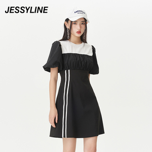 2折特卖款 jessyline夏女装 杰茜莱拼接修身显瘦连衣裙 324111395