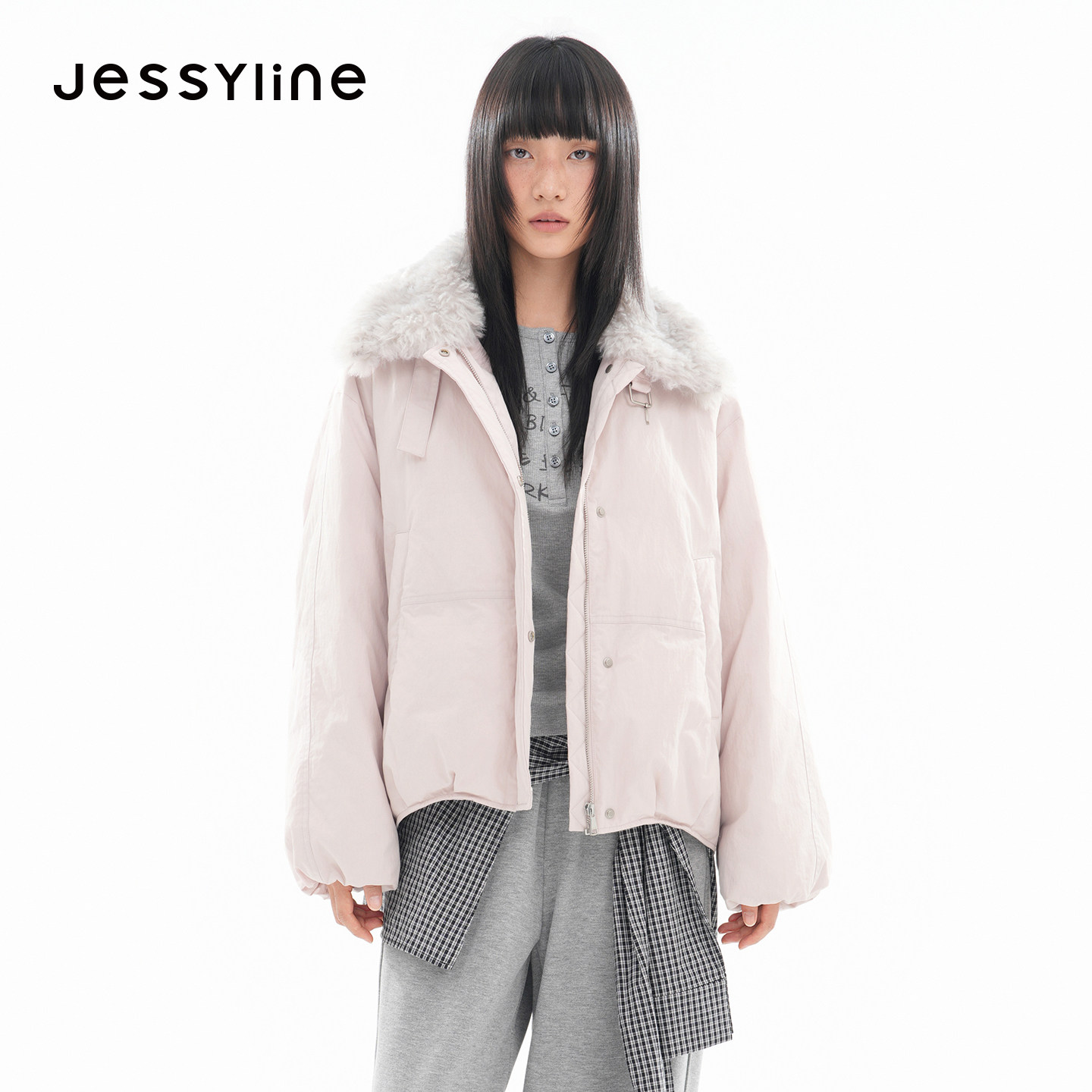 jessyline2026冬季专柜新款 杰茜莱浅粉色毛领羽绒服女 641108028
