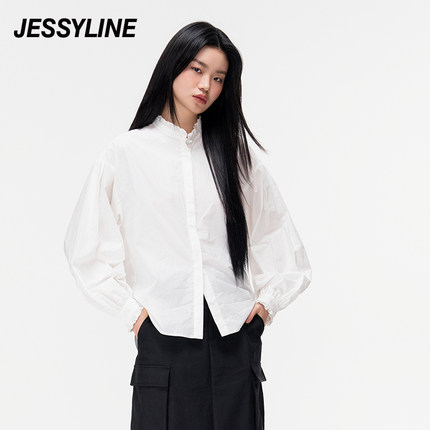 杰茜莱白色宽松显瘦百搭衬衫女装2024春季新款纯棉上衣 jessyline