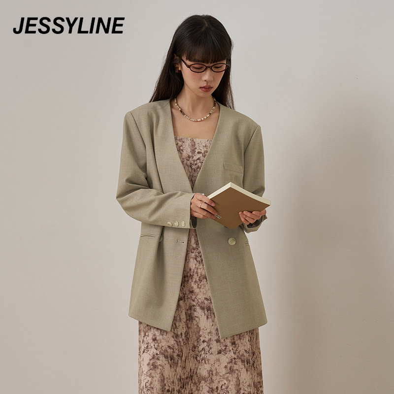 jessyline杰茜莱26新款卡其色西装女秋通勤职场百搭轻熟优雅外套