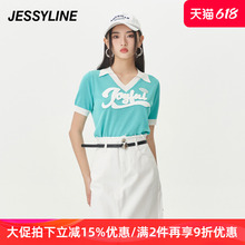 专柜新款 女装 杰茜莱蓝色短款 字母针织衫 323204477 jessyline夏季