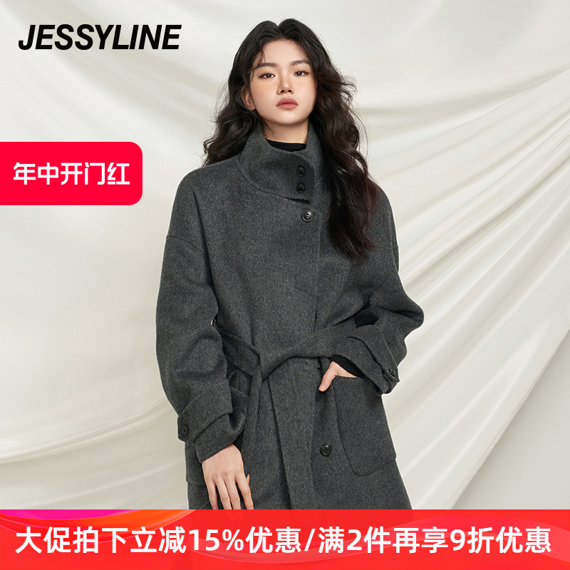 杰茜莱双面绵羊毛呢子外套女装冬中长新款高级感大衣潮 jessyline