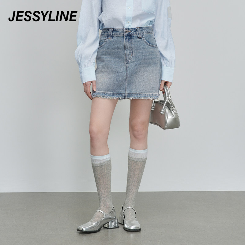 jessyline绝美春装新款 杰茜莱时尚百搭个性牛仔半身裙女a字短裙