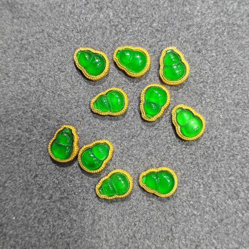 纯18K金镶天然A货翡翠葫芦隔珠diy配件手链阳绿辣绿色冰种