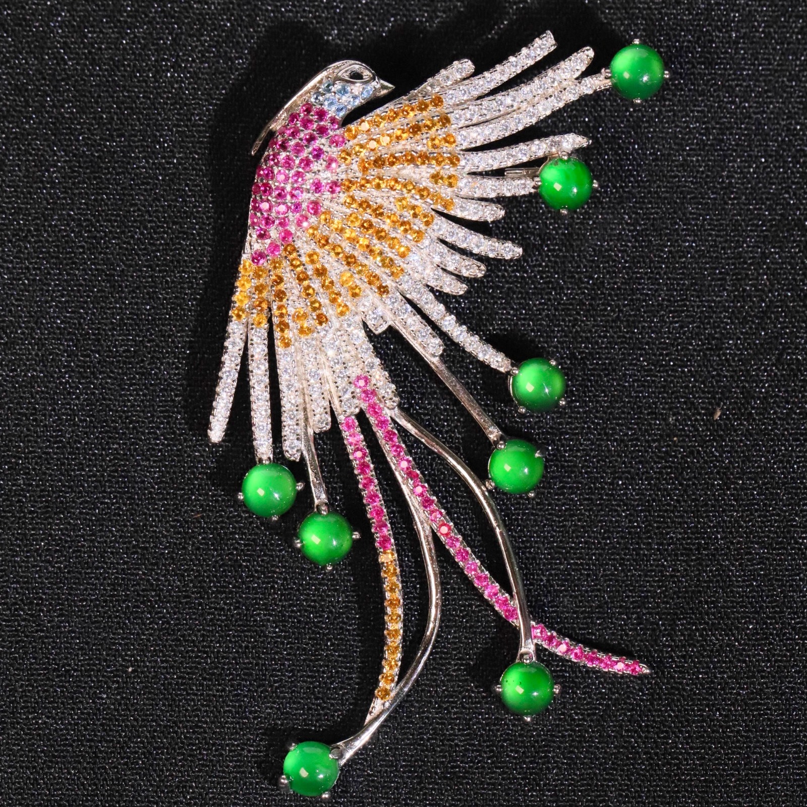 925纯银镀黄金天然A货翡翠 燕子款胸针吊坠两用款女款