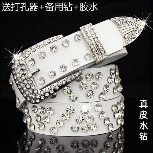 皮带镶钻真皮百搭女裤腰带y2K