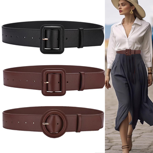 大衣腰封牛皮皮带秋冬 饰高级感真皮配裙子西装 宽腰带女2024新款 装