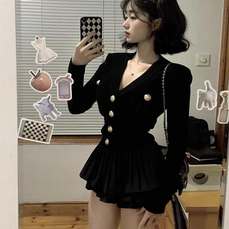 小香风上衣套装百褶半身裙两件套