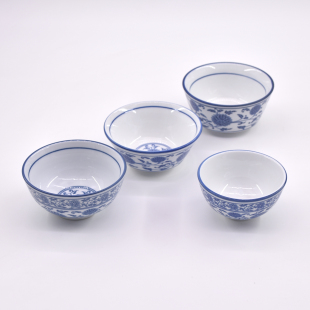 青花瓷小碗商用餐饮陶瓷米饭碗复古4.5英寸口汤碗酒店饭店老式 浅