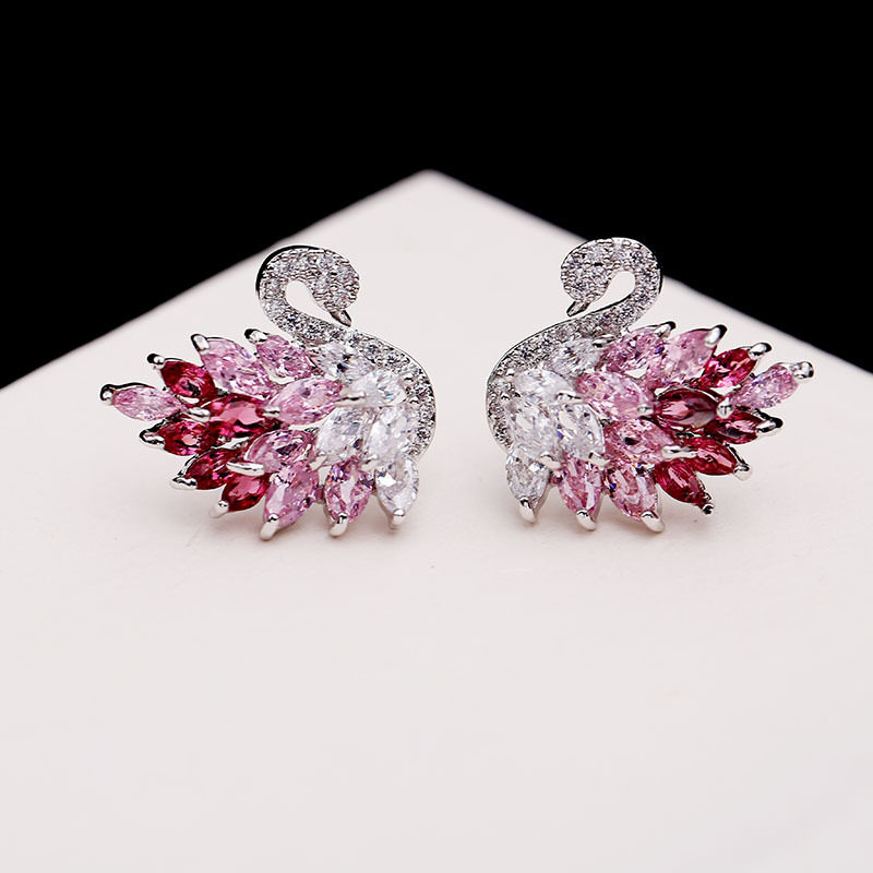 春上新S925银针小天鹅水晶耳钉 韩版清新气质可爱耳饰品女甜美