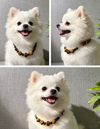 宠物狗狗猫咪虎眼石项链手工编织天然水晶项链项圈可定制