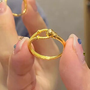 999足金指环女新款24K纯金链镯戒指时尚简约5G黄金细款尾戒送女友