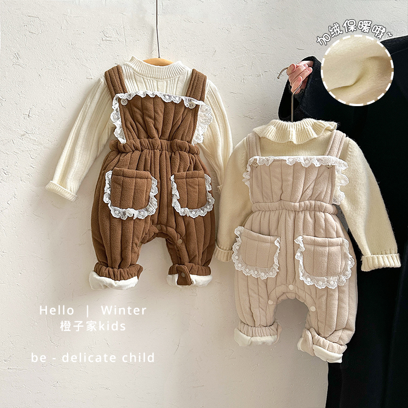 女童冬季毛绒背带裤洋气加绒加厚