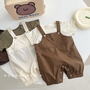 男女寶寶百搭開檔背帶褲 連體衣外出爬爬服 嬰幼兒衣服夏裝 Ins韓版