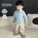 新款 衣服套装 男宝宝翻领条纹衬衫 男童春秋装 上衣婴幼儿宽松直筒裤
