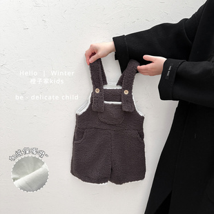 女童冬款韩版羊羔绒背带裤女宝宝洋气加厚保暖裤子婴儿外穿休闲裤