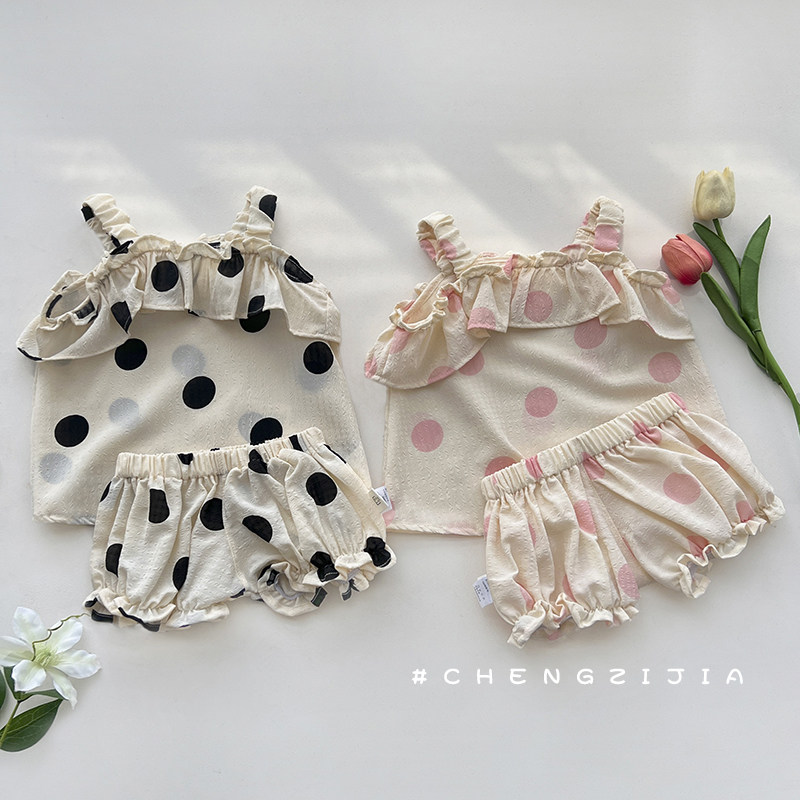 女童可爱波点花边吊带套装宝宝夏季薄款洋气背心婴儿韩版薄款短裤,童装/婴儿装/亲子装,套装,淘宝优惠券,粉丝福利购,淘宝优惠卷