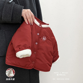 男童新年拜年服洋气女宝宝红色喜庆周岁夹棉外套婴儿加厚保暖棉袄