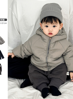 婴儿羽绒服男宝宝冬装加厚白鸭绒连帽外套女童加绒保暖棉裤套装潮