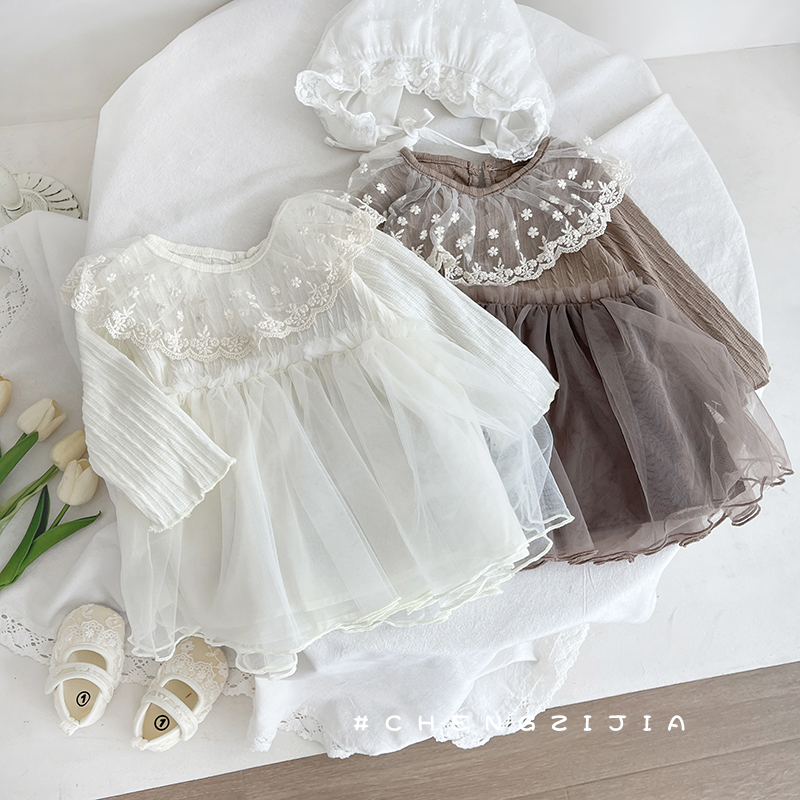 蕾丝网纱连衣裙公主裙甜美女春秋