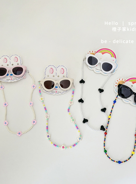 女宝宝夏季多巴胺带链条太阳镜女童防紫外线挂脖墨镜婴儿洋气眼镜