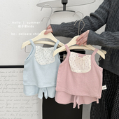 短裤 夏季 婴儿洋气无袖 背心宝宝韩系薄款 女童波点口袋吊带短裤 套装