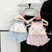 可爱吊带短裤 套装 2026新款 女童夏季 女宝宝卡通背心婴儿格子五分裤