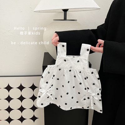 女童春秋装蕾丝洋气波点连衣裙
