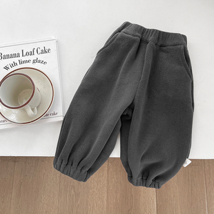 女宝宝加厚休闲束脚棉裤 子婴儿纯色洋气保暖长裤 加绒裤 男童秋冬季