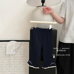 女童韩版波点裤2026秋季时髦阔腿裤宝宝休闲百搭蝴蝶结外出九分裤