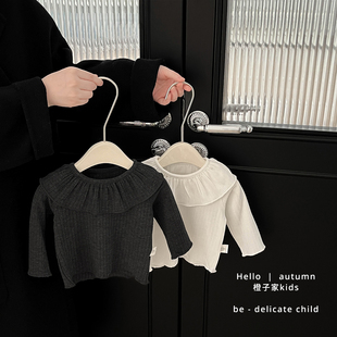 T恤 宝宝洋气时髦公主上衣婴儿百搭长袖 女童春秋款 甜美花边打底衫