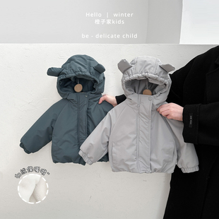 男童冬款 加厚保暖棉服婴幼儿外出棉衣 可爱时髦连帽外套男宝宝韩版