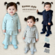洋气连帽衫 上衣婴儿假两件裤 套装 休闲长袖 子 女宝宝韩版 女童春秋季