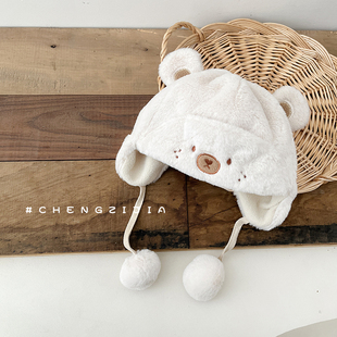 冬季婴幼儿网红加厚保暖可爱超萌毛绒帽婴儿秋冬款宝宝卡通帽子潮