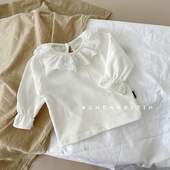 春秋季 T袖 女婴童上衣新款 童装 韩版 宝宝纯色娃娃领长袖 打底衫 外出