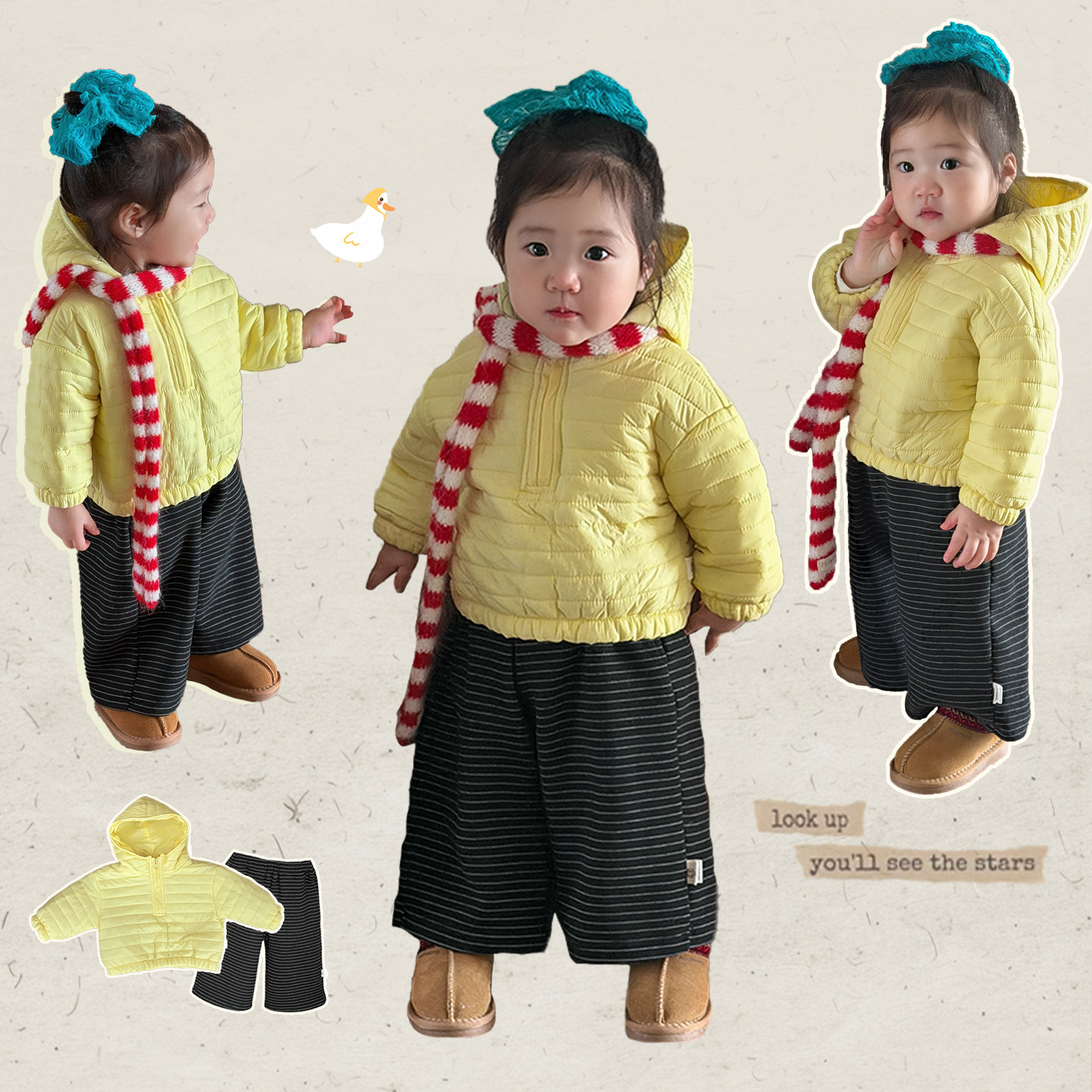 女童冬季夹棉棉服外套条纹裤套装