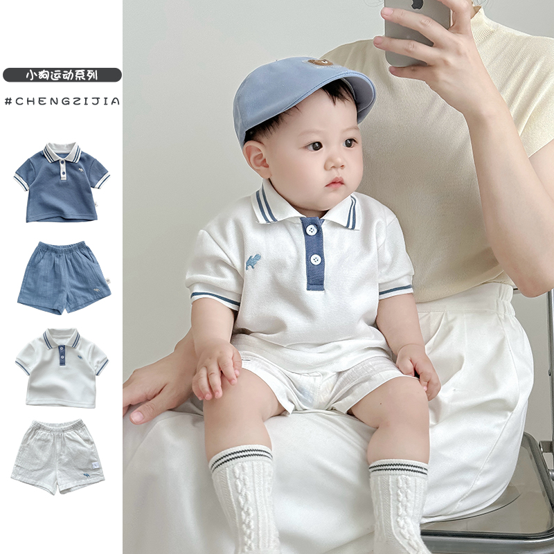 男童夏装套装婴幼儿翻领学院风Polo衫女宝宝休闲短袖短裤棒球服帅