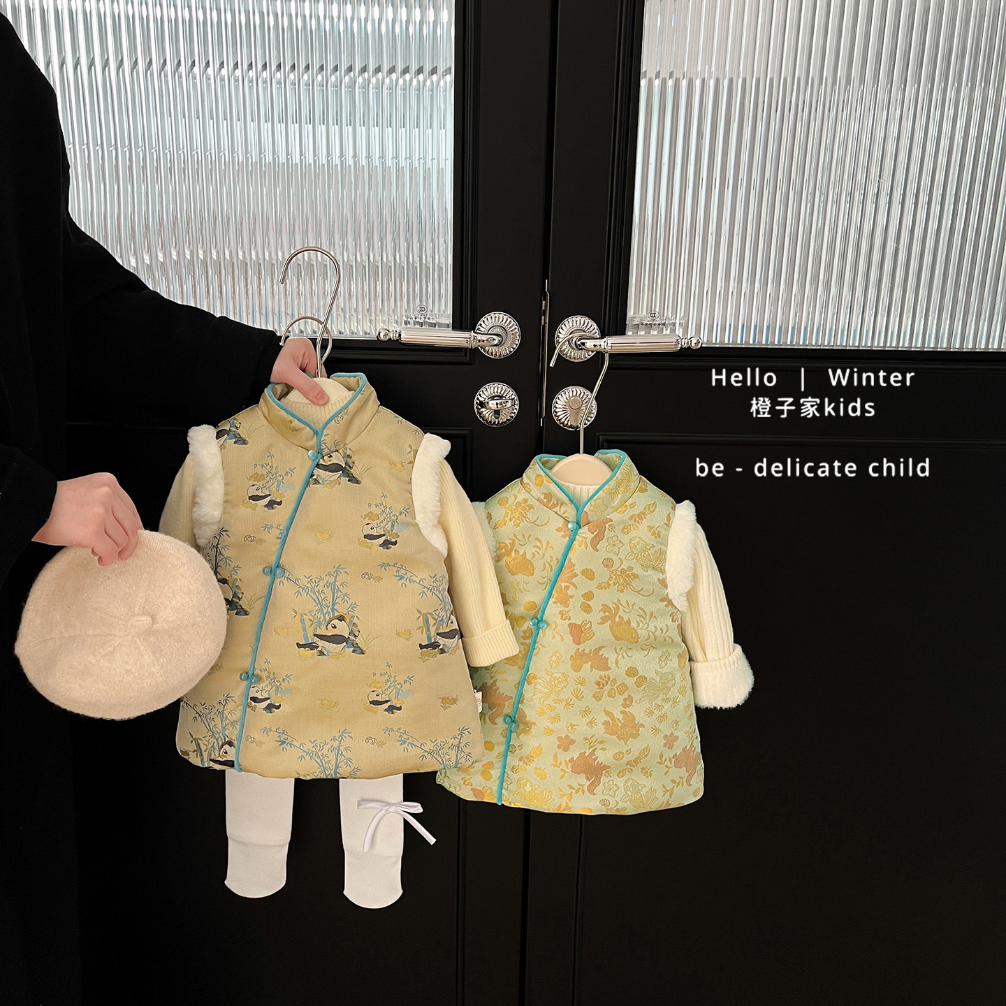 女宝宝冬款新中式加绒保暖背心裙