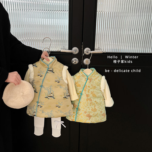 女宝宝冬款新中式加绒保暖背心裙