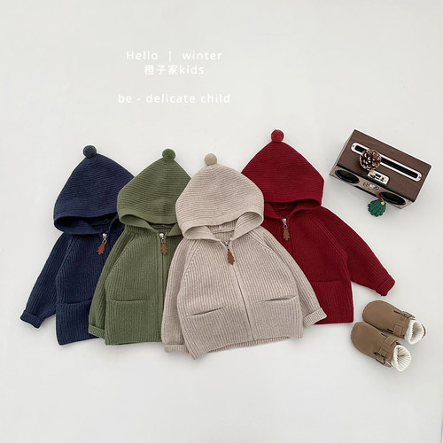 男女童冬季韩版休闲保暖连帽毛衣
