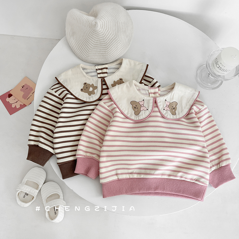 条纹混纺卫衣韩版可爱女童春秋季