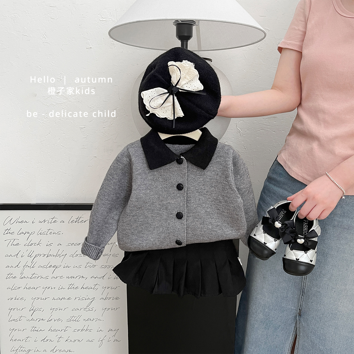 女宝宝春秋季针织开衫百褶裙套装