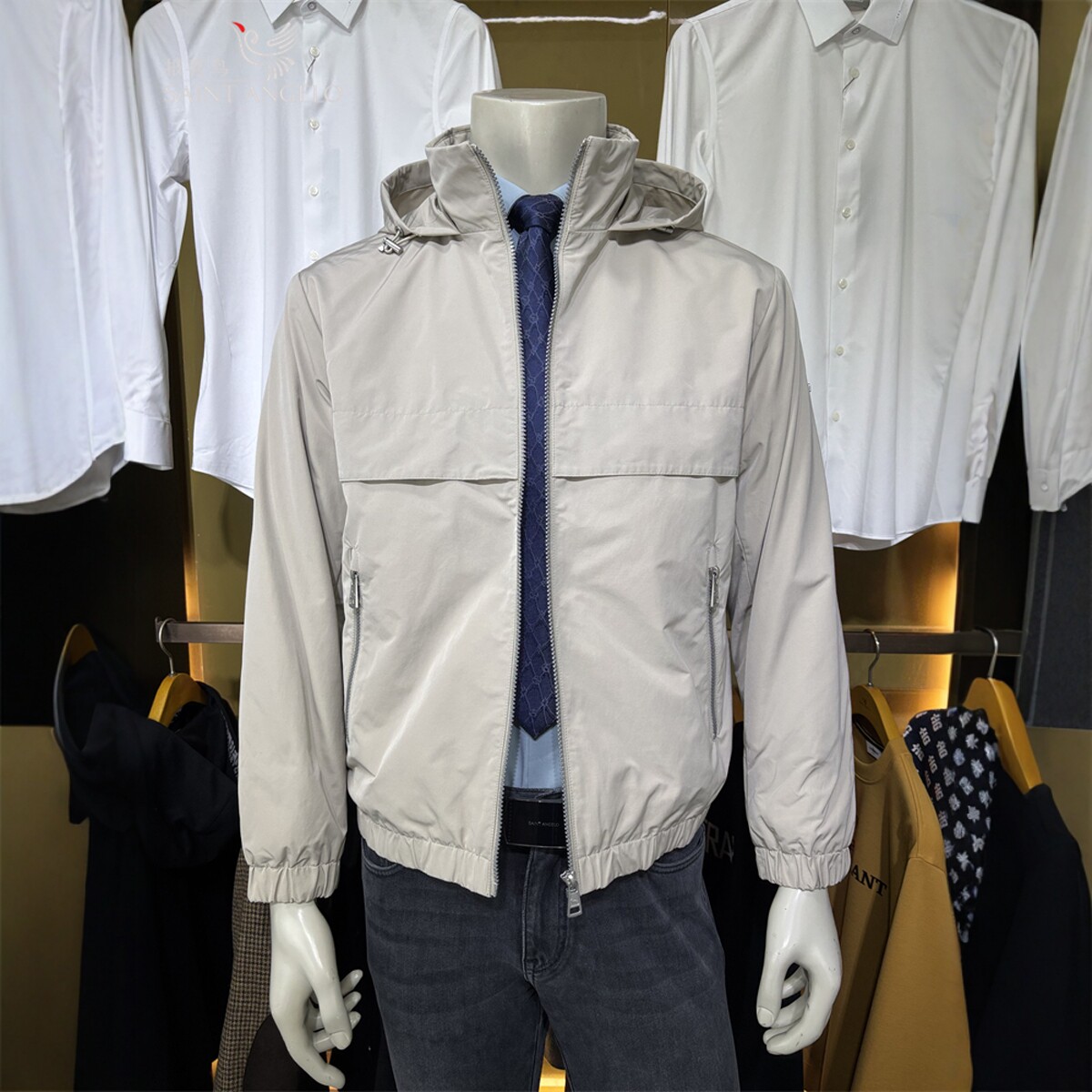 报喜鸟亨利格兰25年新款浅卡其连帽秋季男士装时尚专柜夹克衫外套