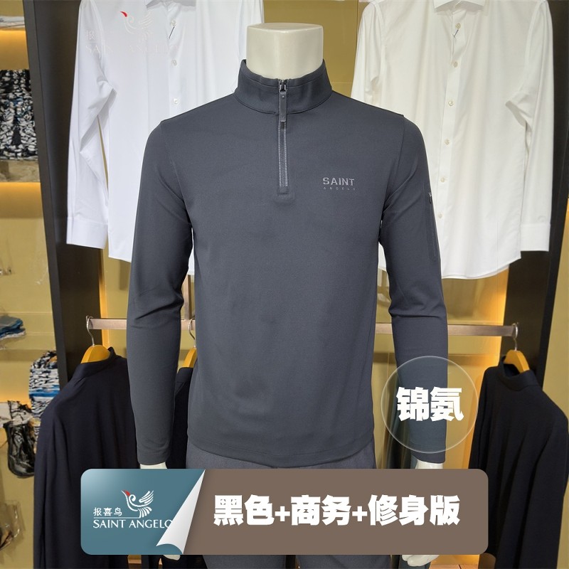报喜鸟锦氨半门襟立领男士绅士商务休闲秋冬季修身卫衣长袖T恤衫