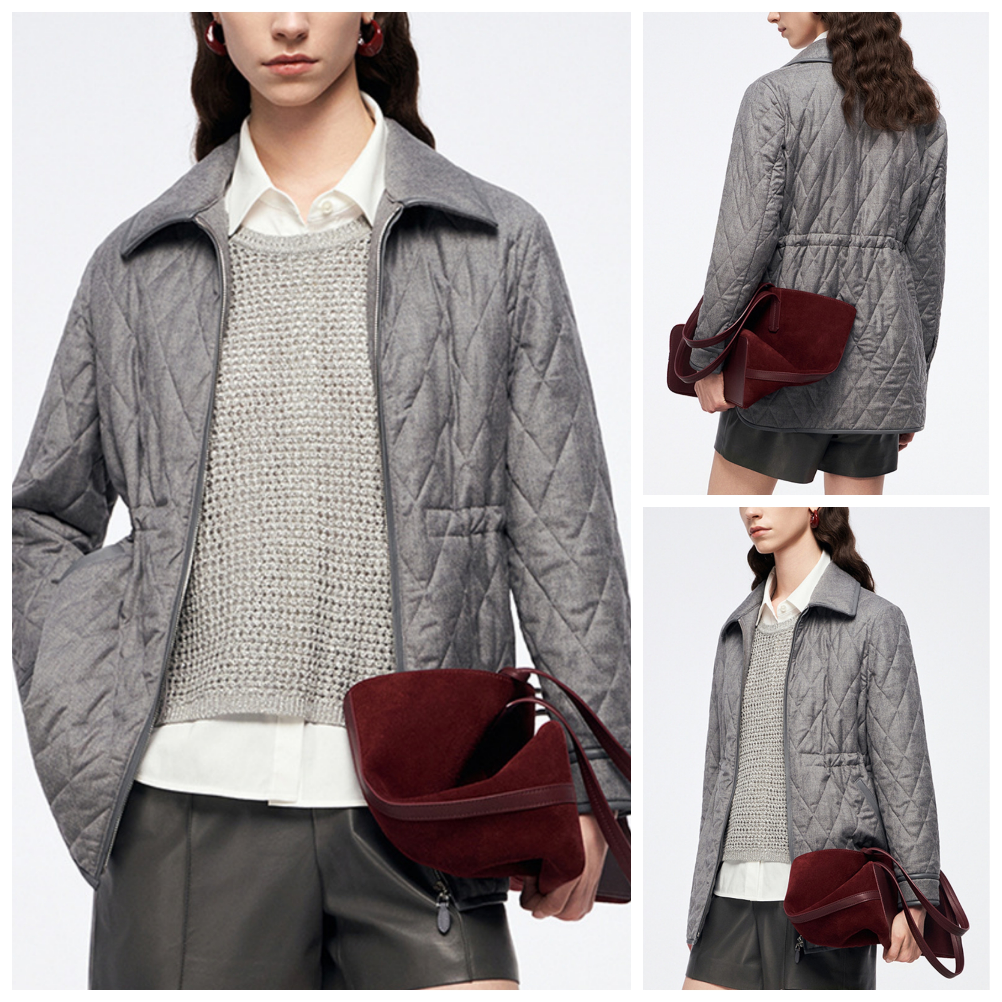 【LR定单】2025秋冬新款衬衫式棉服女格雷系斜纹山羊绒高级感外套