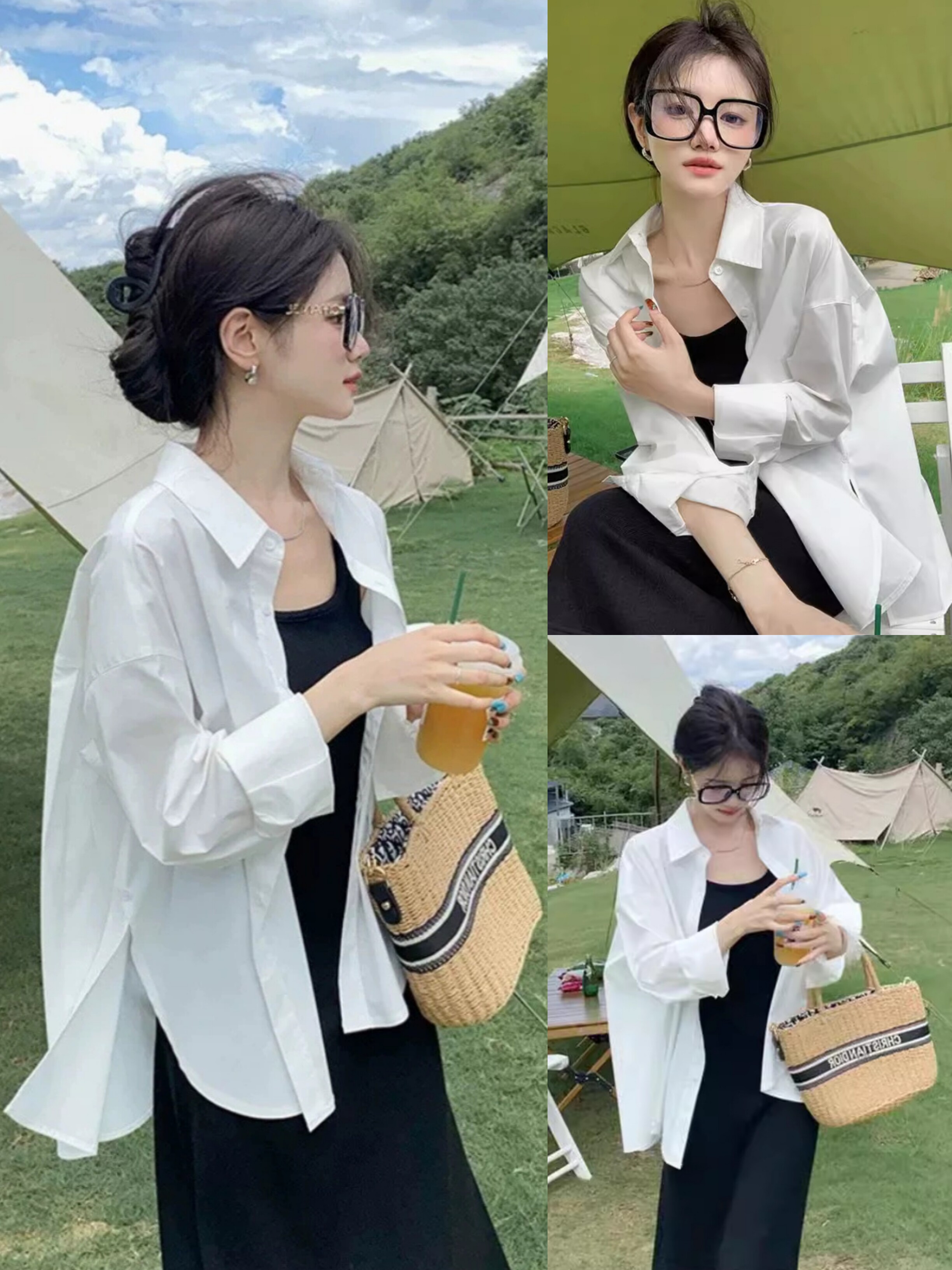 小香风polo长袖白色衬衫女夏季新款2025御姐气质女神显瘦防晒上衣