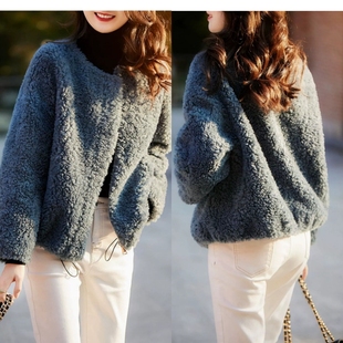 羊羔毛外套女秋冬季小个子高级感毛茸茸加厚气质名媛短款毛绒上衣