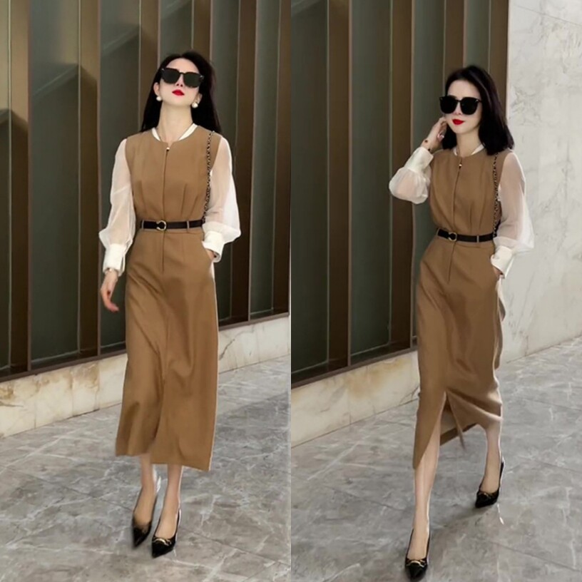秋装搭配一整套干练气质女装套装法式高端马甲连衣裙衬衫两件套裙