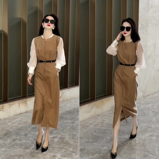秋装搭配一整套干练气质女装套装法式高端马甲连衣裙衬衫两件套裙